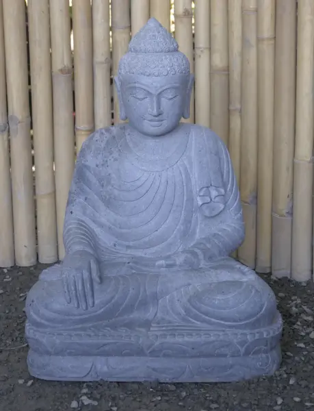 Artikelbild 1 des Artikels “Sitzender Buddha aus Flussstein in Bhumisparsha - Geste des Berührens der Erde. Höhe 61 cm. “